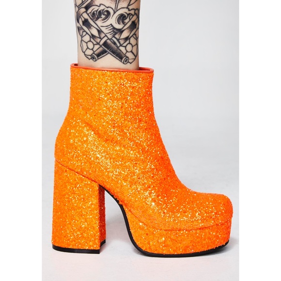 Shoes | Neon Orange Glitter Boots 